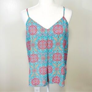 CYNTHIA ROWLEY Multicolored Geometric Print V-Neck Sleeveless Tank Top - SMALL